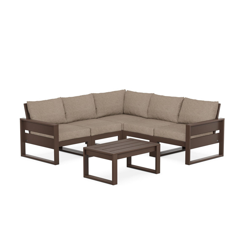 TREX Outdoors Eastport 5 - Person Outdoor Seating Group with Cushions, Spiced Burlap, Brown