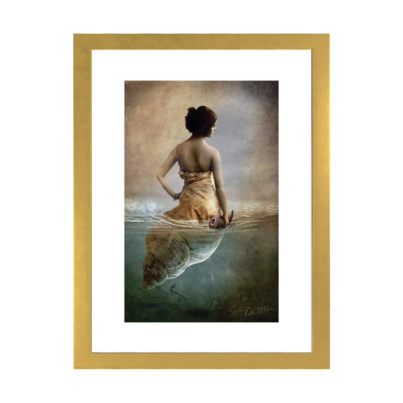 Hear Me Calling par Catrin Welz-Stein - impression d'art graphique, Papier encadré doré, H 24 po x l 16 po x P 1 po, Blanc