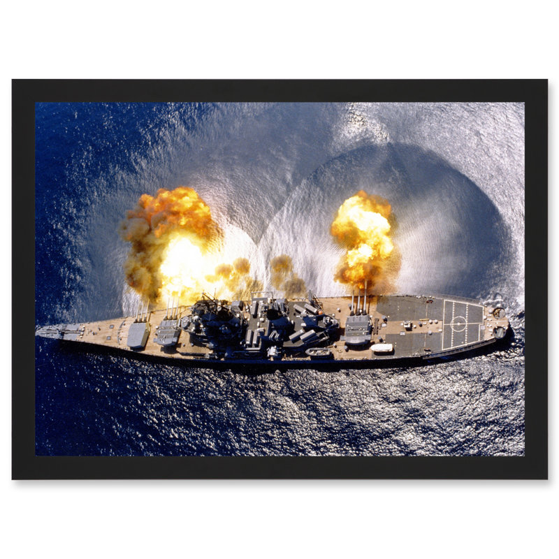 Elliot US Navy USS Iowa Battleship Fires Broadside BB-61 - Single Picture Frame Print, 33cm H x 44.5cm W x 1.5cm D