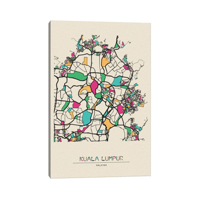 Kuala Lumpur, Malaysia Map by Ayse Deniz Akerman - Wrapped Canvas Print