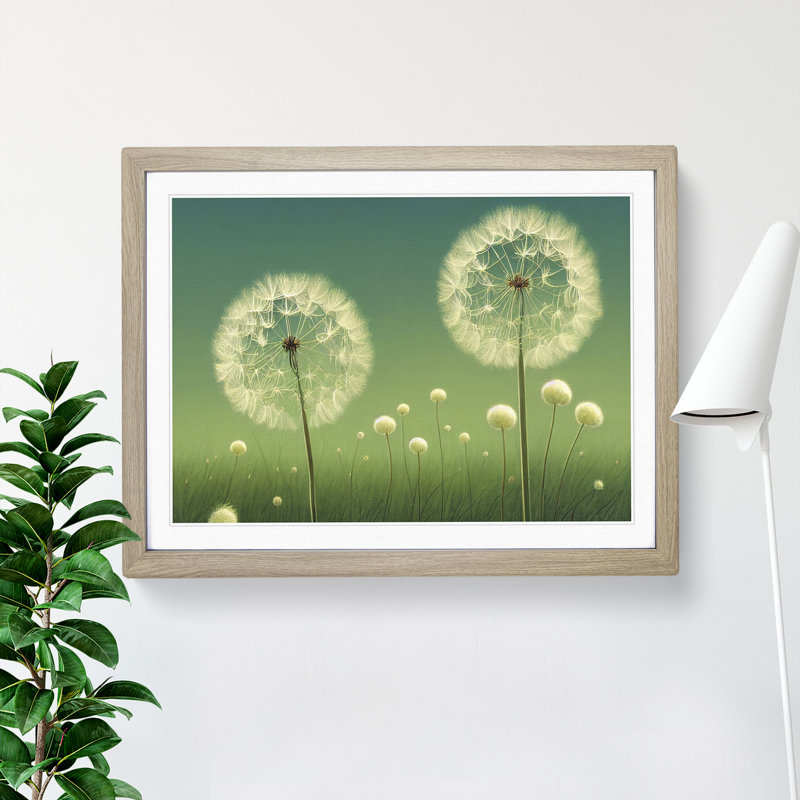 Dandelion Field - Single Picture Frame Print, Oak, 46cm H x 64cm W x 2cm D