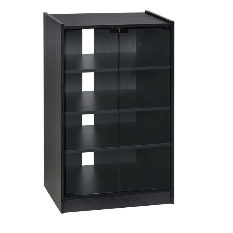 Armoire multimédia à 5 niveaux avec tablettes réglables à 3 niveaux, portes en verre et gestion des câbles