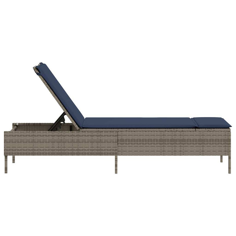  Patio Sun Lounger Gray PE Rattan Standard Height-Adjustable, Gray, Navy Blue