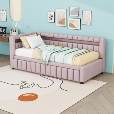 Twin XL Upholstered Daybed with Twin Trundle, LED Light and USB Port