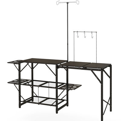 Camping Kitchen Station Table With Foldable Feature, Adjustable Lantern Holder, And Hanging Accessories Portable Camp By Ample Storage, Accessories, Lighting For Picnic Travel
