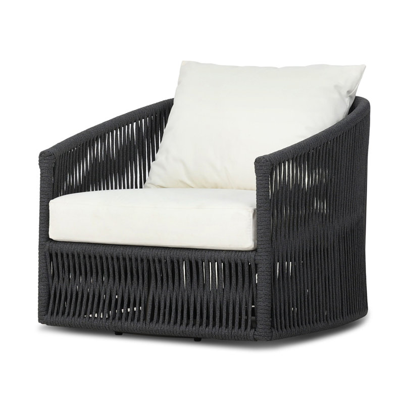 Porto Outdoor Swivel Lounge Chair, Arashi Salt, Thick Dark Gray Rope