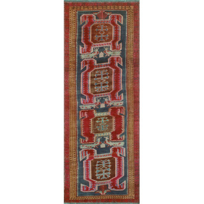 One-of-a-Kind 3'4 x 8'11 New Age Runner Wool Area Rug in Brown and Navy