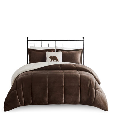 King Comforter - To Fabric Mix 1 Comforter, 2 Shams, Decorative Pillow Machine Washable Brown Pattern Size Fill, Box Stitch 102"w X 86"l Warm And Inviting