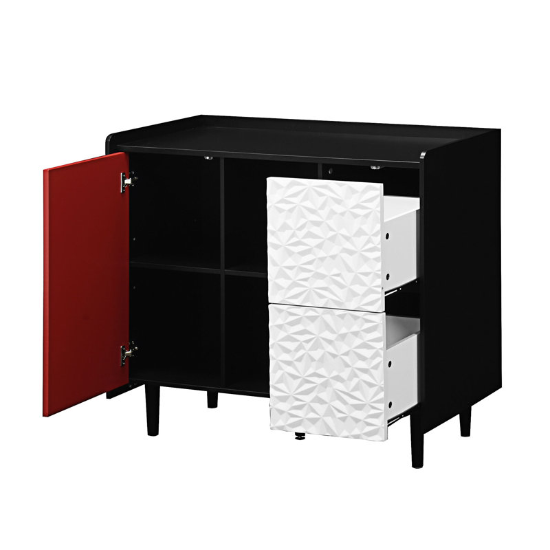 Buffet avec rangement, Noir / Rouge