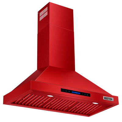 KOSTCH 36 inch Ducted Wall Mount Range Hood in Stainless Steel, 600 CFM Suction Power with Touchscreen Control, Removable Filters & LED Lights,Red