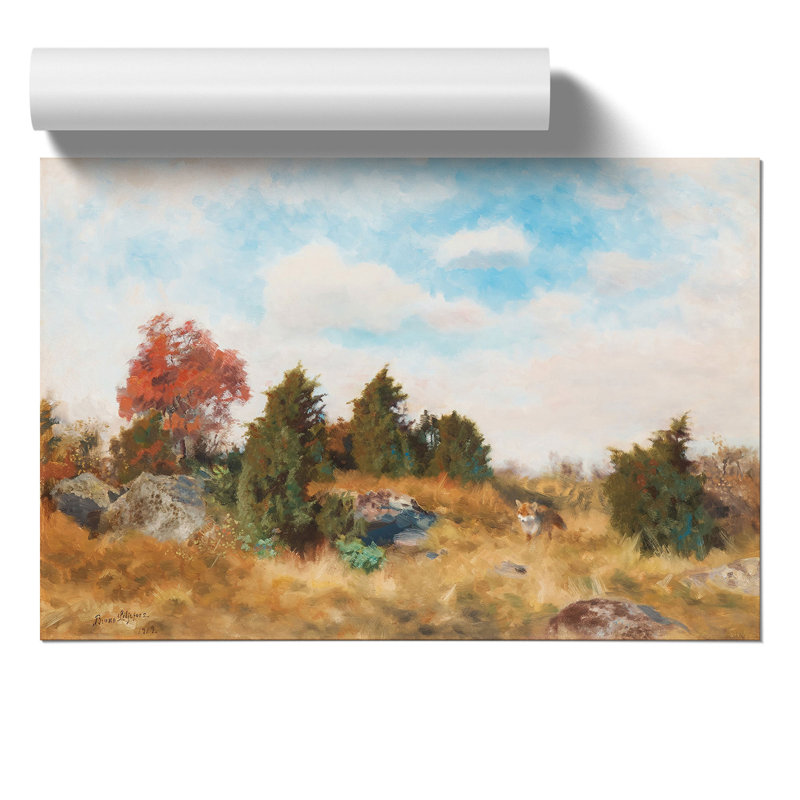Fox In Autumn by Bruno Liljefors - No Frame Painting, 30cm H x 42cm W x 0.1cm D