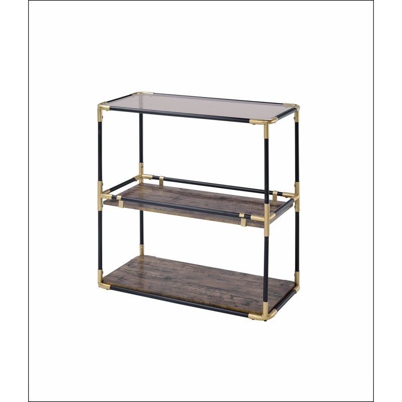Heleris Smoky Glass Top & Black & Gold Finish Console Table