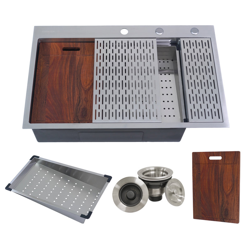 EmboPress 36'' L Single Bowl Stainless Steel Kitchen Sink, Silver