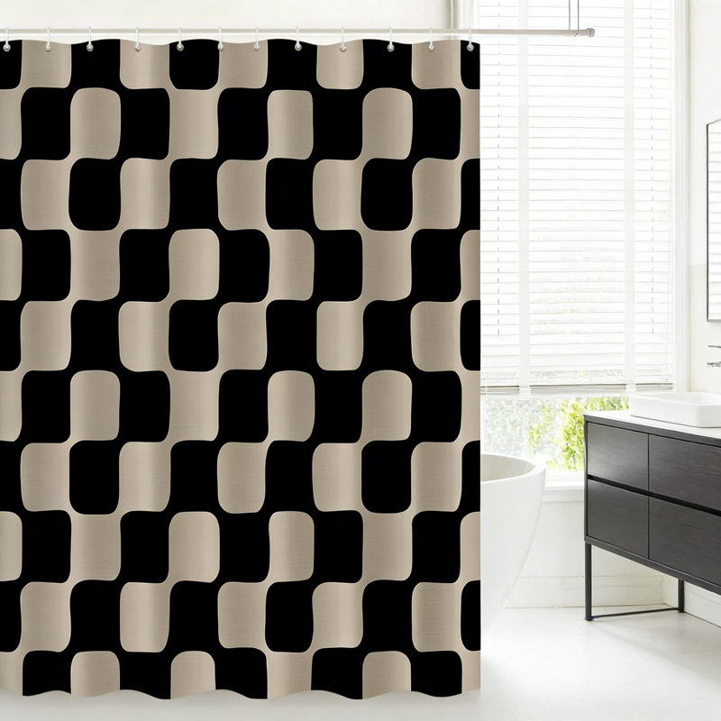 Ensemble de rideau de douche Retro, Noir / brun