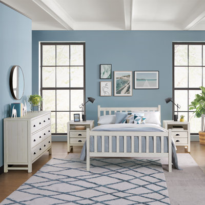 Ensemble de chambre à coucher 4 pièces Windsor avec lit simple à lattes et commode 6 tiroirs Windsor