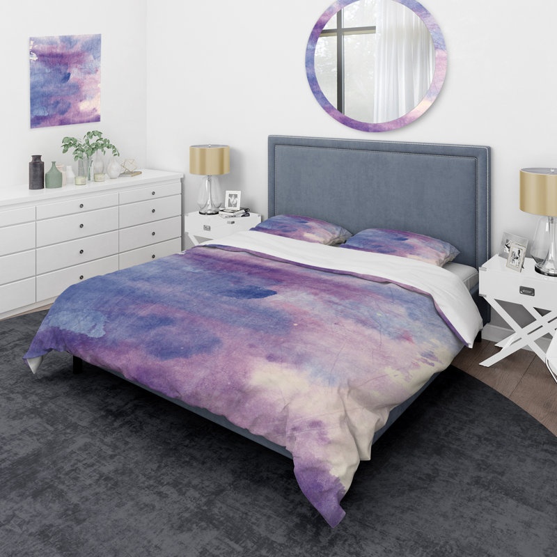 Watercolor Purple Haze II - Modern & Contemporary Duvet Cover Set - Microfiber Polyester, King Duvet Cover + 2 Shams