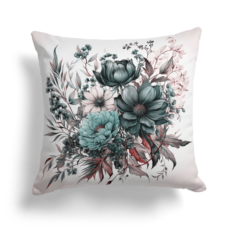 Coussin Aster Amore, Vert / rose, H 26 po x l 26 po