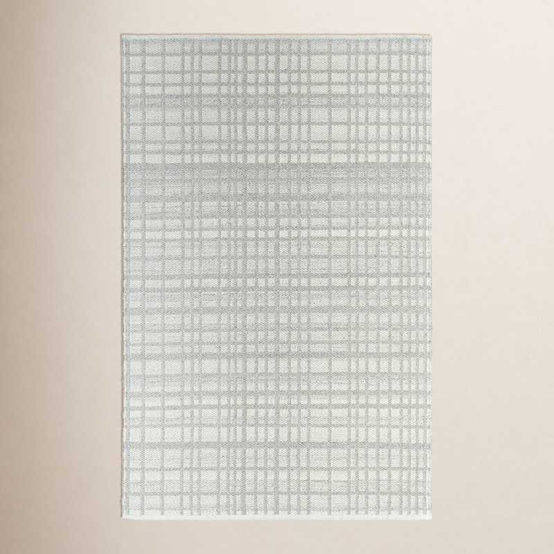 Lavande Plaid Wool Area Rug in Gray, Rectangle 5' x 7'6"