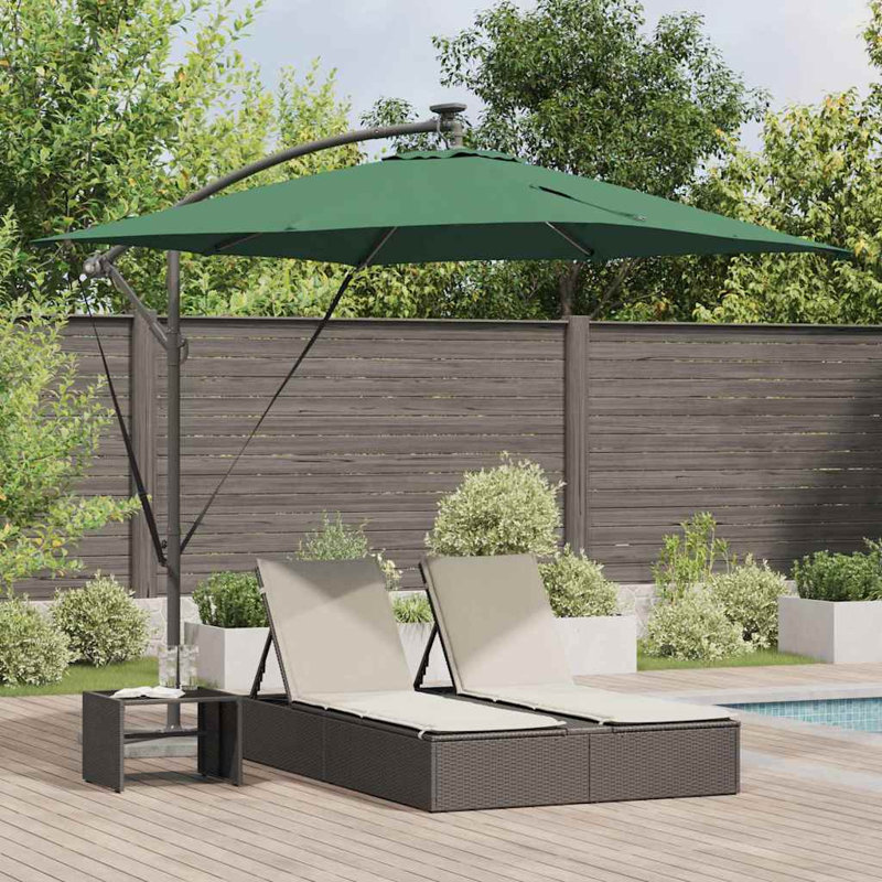 Umbrella with LED Strip Lights Polyester and Aluminium Outdoor Parasol, Green, 250cm H x 249cm W x 249cm D