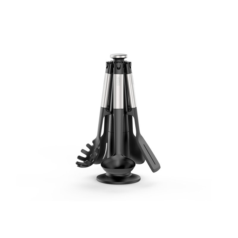 Black Silicone 5-Piece Kitchen Utensil Set with Rotating Stand