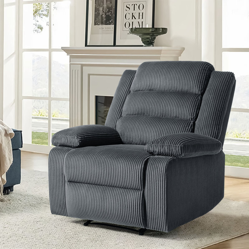 Fauteuil inclinable manuel à dossier en velours côtelé gris foncé Ameiah, Gris foncé
