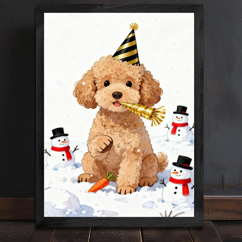 Cadre noir encadré noir fantaisiste caniche, H 25 po x l 17 po