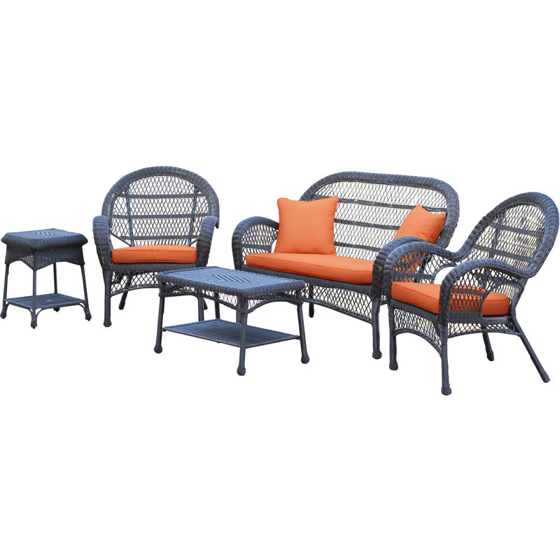 Mangum 4 - Person Patio Conversation Set with Cushions, Brick Orange, Espresso
