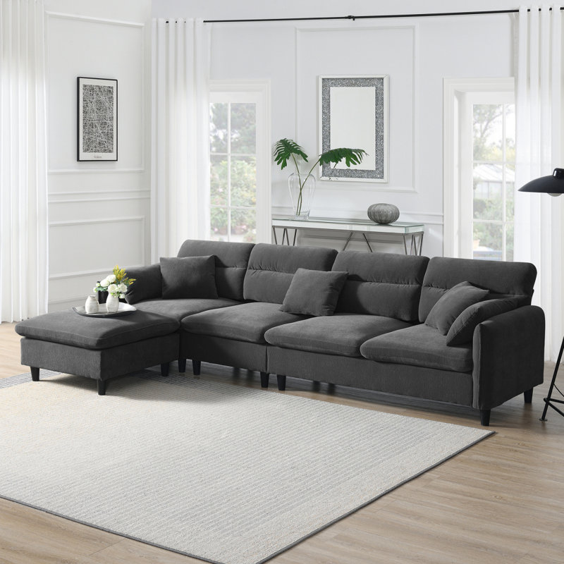 Ensemble de canapé modulaire convertible, ensemble de canapé en L réversible avec coussins gratuits, siège intérieur en chenille avec repose-pieds, appartement,