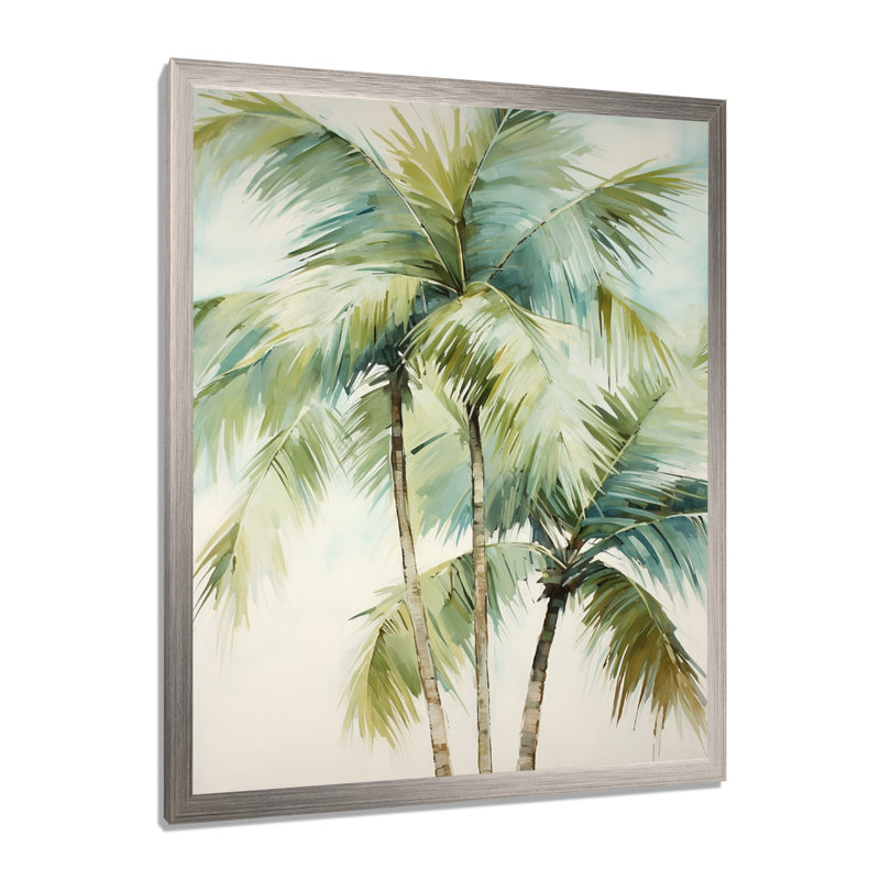 «Dreyfuss Green Minimalims Palm Trees I», reproduction d'art sur toile, palmiers, Cadre simple argenté