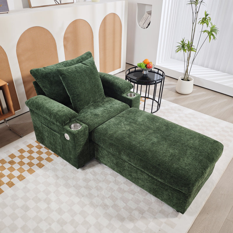 Chaise moderne surdimensionnée en chenille avec repose-pieds, canapé-lit avec ports USB, porte-gobelets, idéale pour le salon ou la chambre à coucher