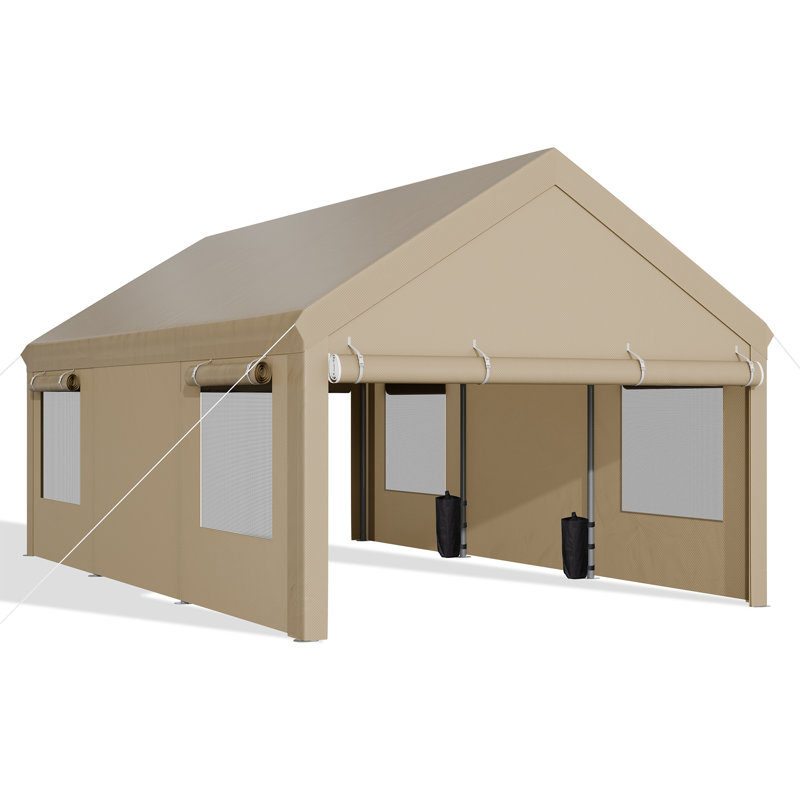 12 Ft. W x 20 Ft. D Carport Heavy Duty Garbage, Khaki