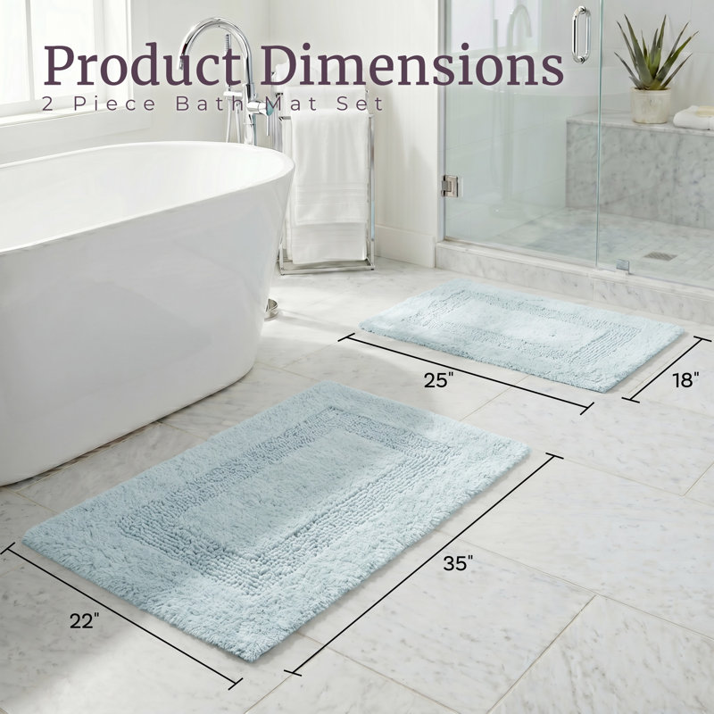 Lavish Home 2PC Bathroom Rugs - 2575 GSM Reversible Cotton Bathroom Mat Set-Machine Washable Bath Mats for Bathroom, Kitchen, Laundry Room (Seafoam)
