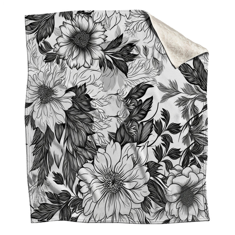 Couvertures à motif floral noir et blanc, L 60 po x H 80 po