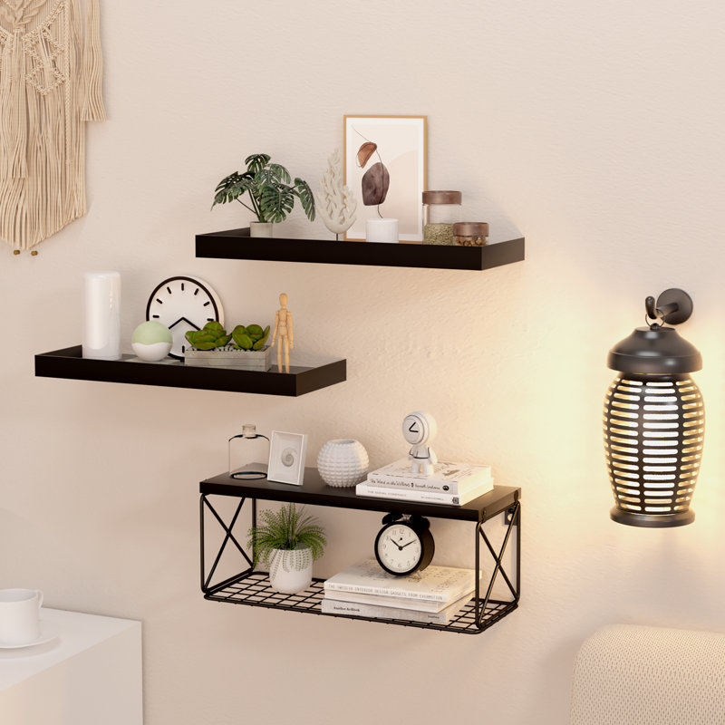 Wall Bathroom Storage Shelves Set, Black