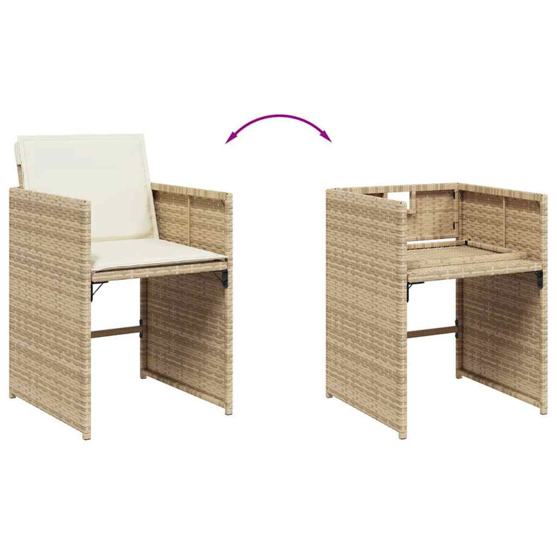Patio Dining Set with, 73cm H x 220cm W x 106cm D, Cream White Cushion/Beige Frame, 12