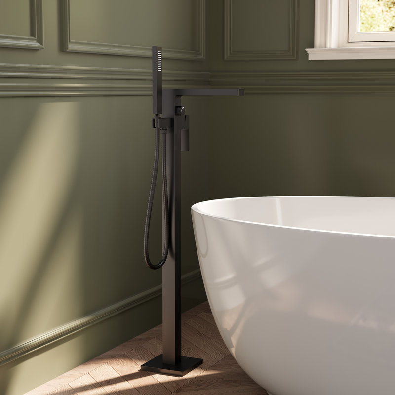 Single Handle Floor Mounted Freestanding Tub Filler Faucet with Diverter, Matte Black