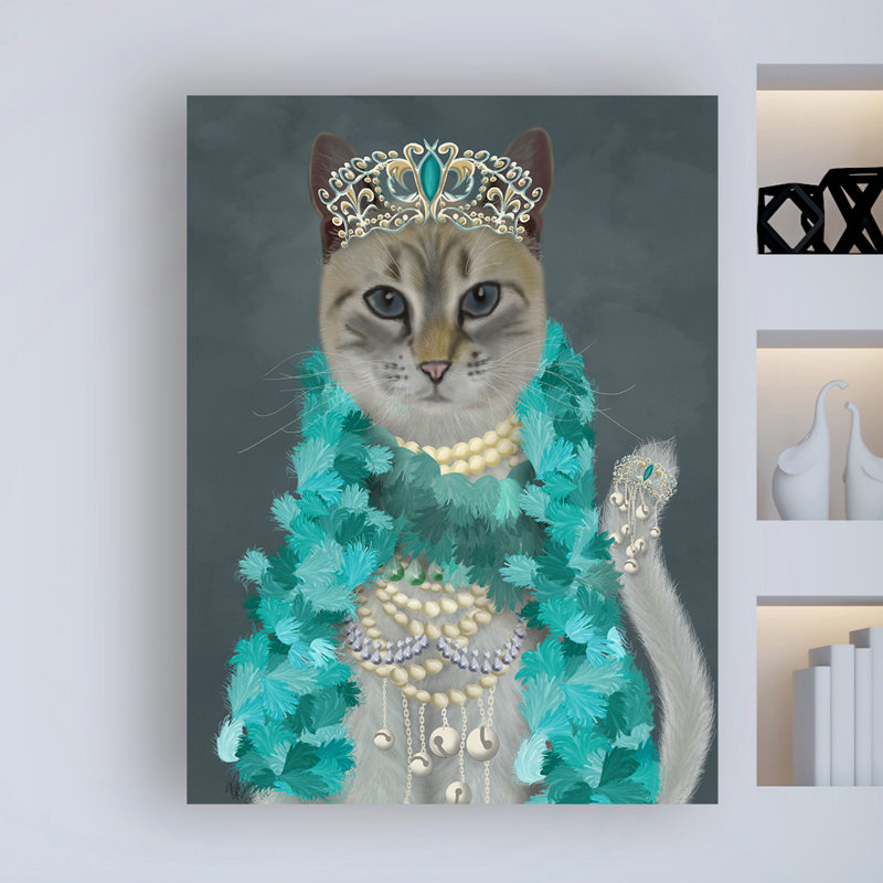 «Gray Cat With Bells, Portrait» par Fab Funky - impression sur toile tendue