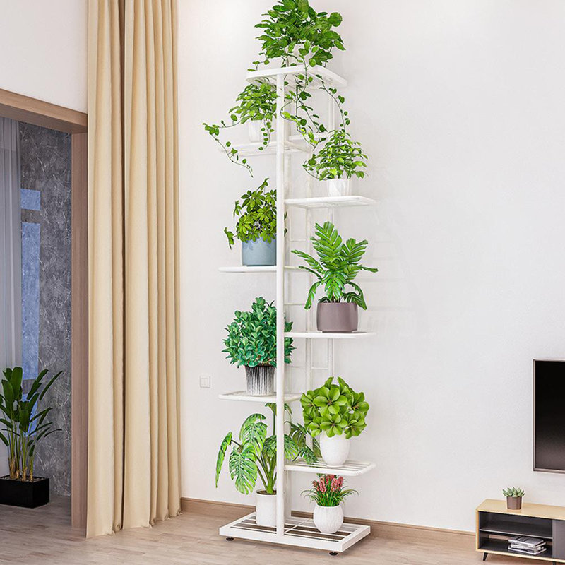 Support pour plante, support pour plante à niveaux en métal, Blanc, H 55,5 po x l 16,14 po x P 9 po