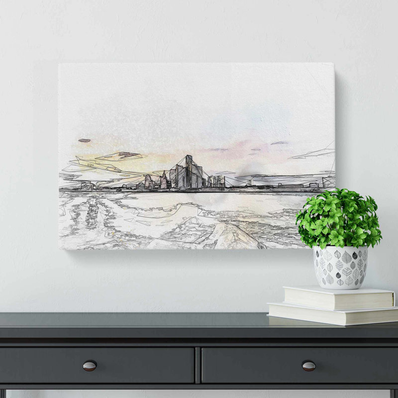 Sunrise Over The Detroit Skyline In Abstract - Wrapped Canvas, 20 x 14 Inch
