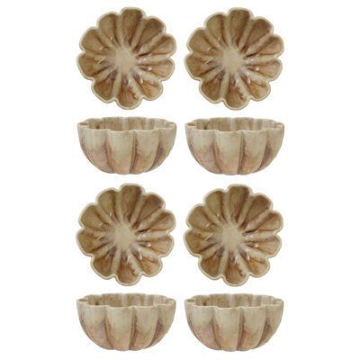 Round Stoneware Fluted Scalloped Bowls In Reactive Crackle Glaze