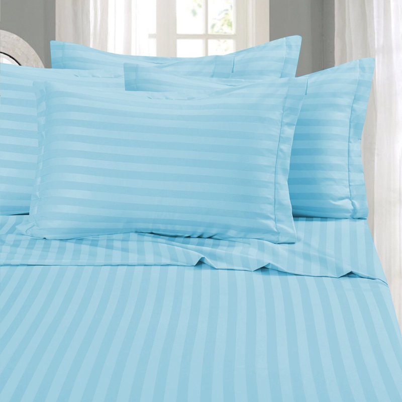 Ensemble de literie à rayures damassées 6 pièces Elegant Comfort, microfibre 1500 fils, infroissable, Turquoise, Queen