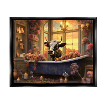«Bathing Cow At Sunset Floater Frame» par Lazar Studio sur toile
