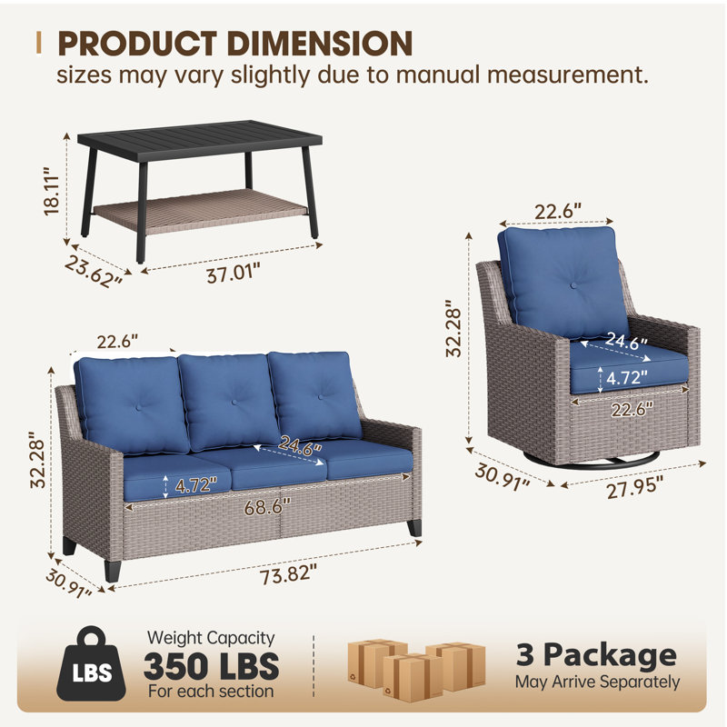 Ensembles de conversation pour patio avec coussins 4 pièces Alto, Blue