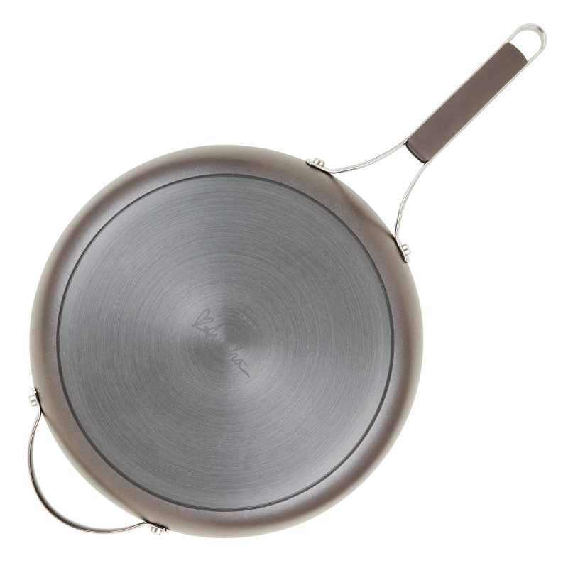 Ayesha Curry Professional Hard Anodized Collection Nonstick Deep Frying Pan with Lid and Helper Handle, 12.25-Inch, Charcoal
