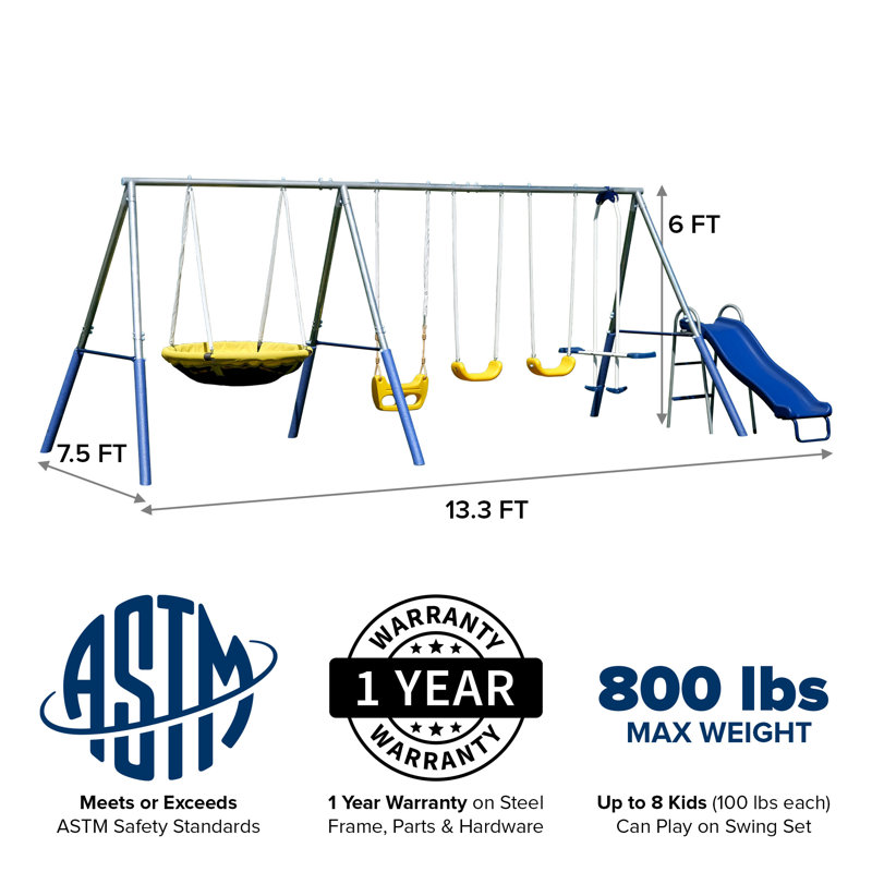 Sportspower Blue and Yellow Galvanized Metal Swing Set with Slide