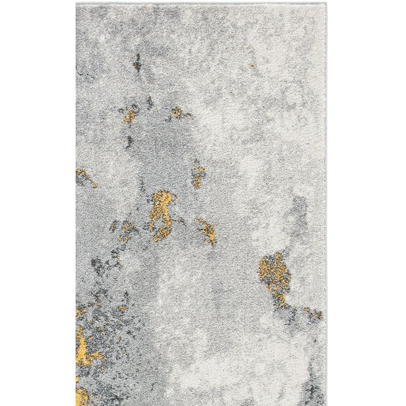 Tapis gris / jaune en polypropylène tissé à la machine à motif abstrait Riebe, Rectangle 4 pi x 6 pi