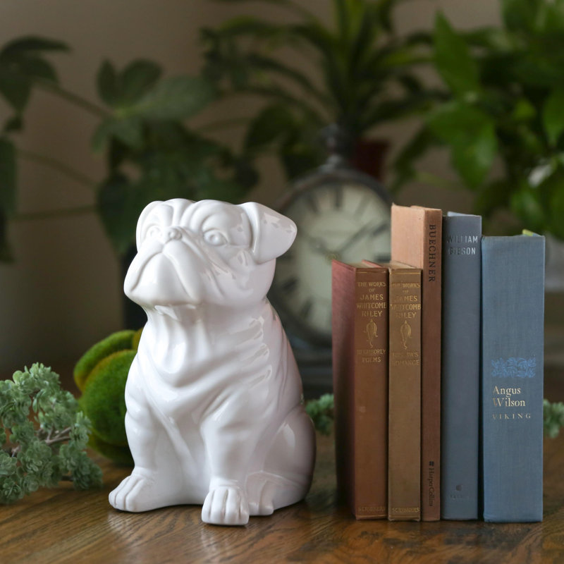 Bouledogue britannique assis en céramique Haizea, Blanc
