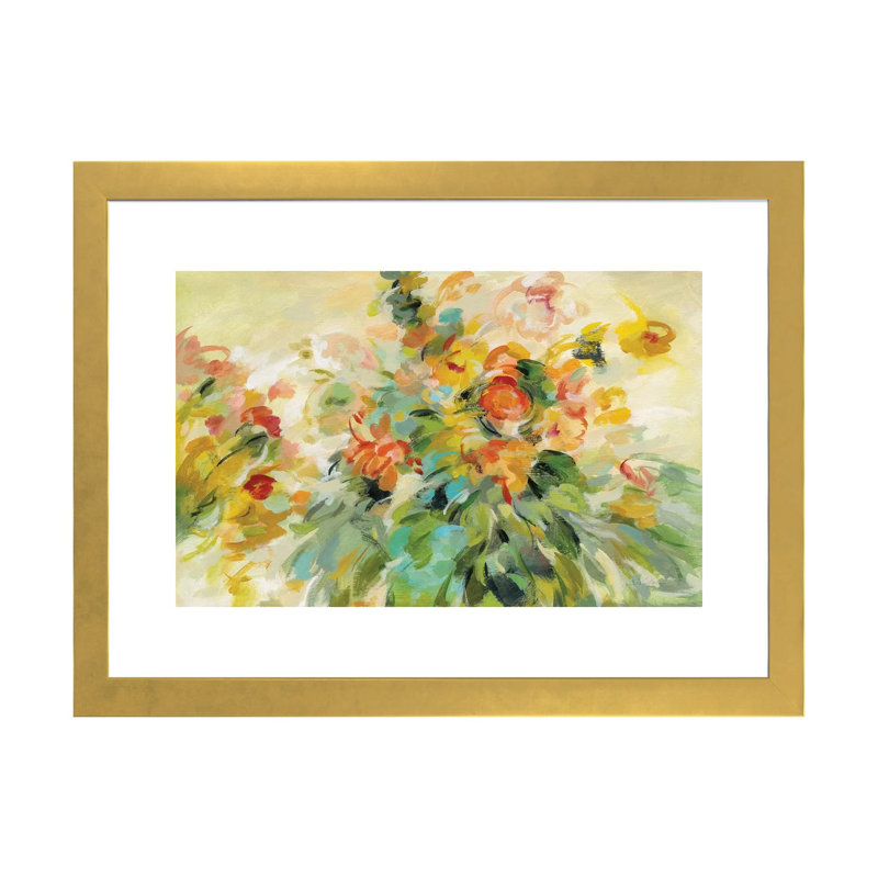 Festive Bouquet par Silvia Vassileva - impression d'art graphique, Gold Paper, Blanc, H 16 po x l 24 po x P 1 po