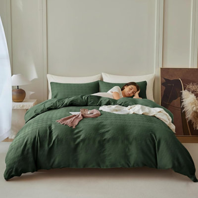 Literie 100 % coton à motif pied-de-poule et tissage gaufré