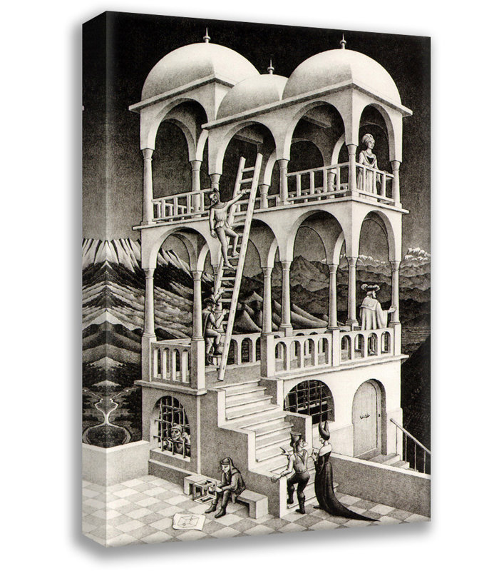 Belvedere par M.C.Escher, toile tendue avec châssis, H 40 po x l 28 po